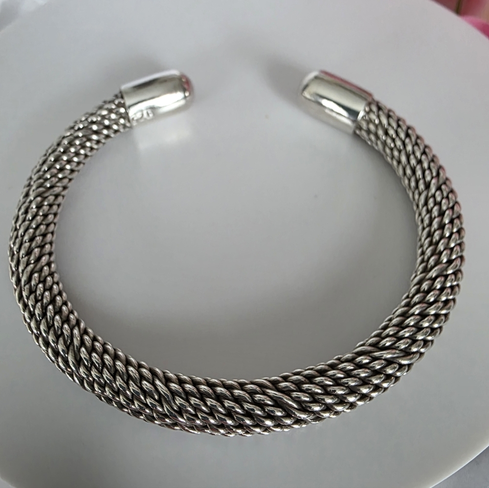 Vintage Sterling Silver Mesh Cuff Bracelet 37 Grams!